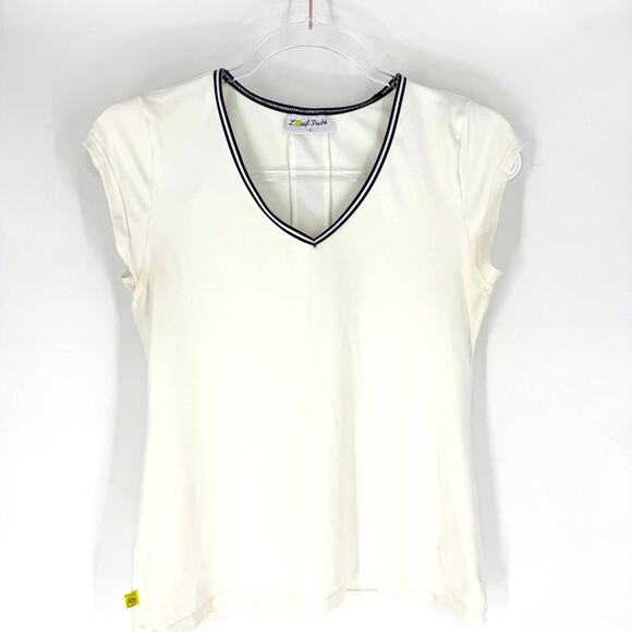 L’Oeuf Poché Baseline Tennis Top and Skort Matching Set White with Navy Trim Sm - Picture 2 of 15